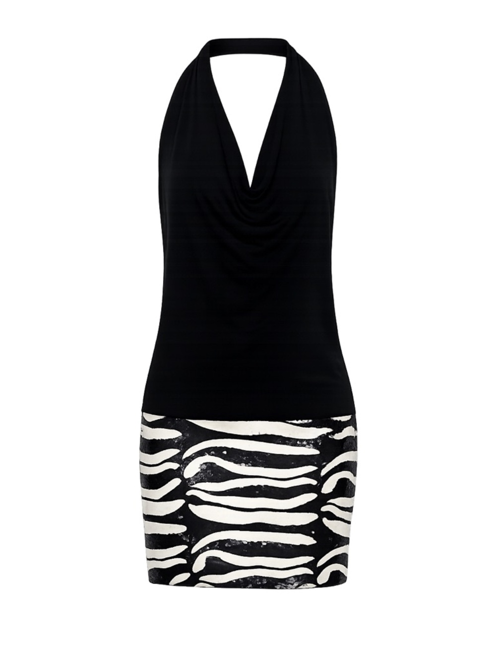bebe Black and White Zebra Print Midi Dress Deep V Plunge S #113 cocktail